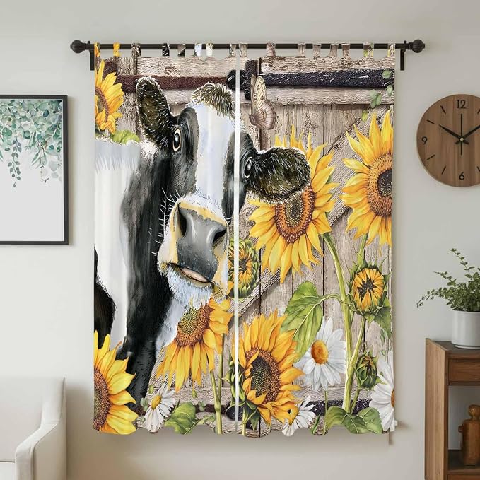 Retro Farmhouse Flower Living Room Curtains 96 Inch Length, Window Curtains Tab - Image 2