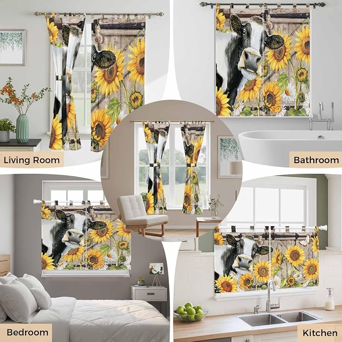 Retro Farmhouse Flower Kitchen Curtains 24 Inch Length, Small Window Curtains - Image 7