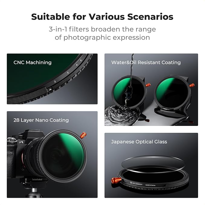 K&F CONCEPT 49mm Black Diffusion Mist Effect 1/4 & Variable ND2-32 & Circular - Image 6
