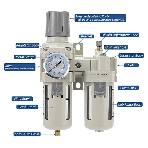 3/4" NPT Air Compressor Filter Regulator Lubricator Unit, air Pressure Regulator - Image 2