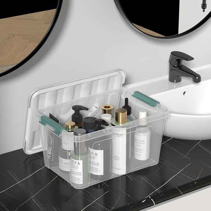 Zopnny 14 Quart Plastic Lidded Storage Bin
