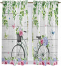 Spring Kitchen Curtains, Bicycles Botanical Rose Leaves Butterfly Wood Grain by Unknown