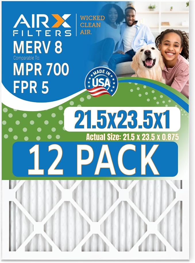 21.5x23.5x1 Air Filter MERV 8 Rating, 12 Pack of Furnace Filters Comparable to by AIRXFILTERSWICKEDCLEANAIR