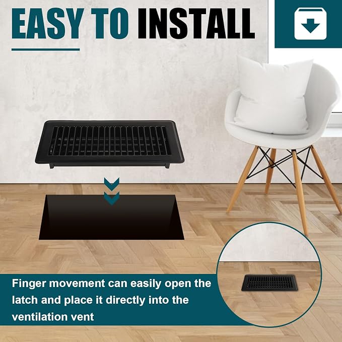 VOISEN Floor Register 4x10, 6 Pack Black Floor Vent Covers, Heavy Duty Steel - Image 7