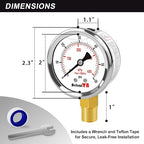 0-60 Psi Glycerin-Filled Pressure Gauge, 2-Inch Gauge, Stainless Steel - Image 3