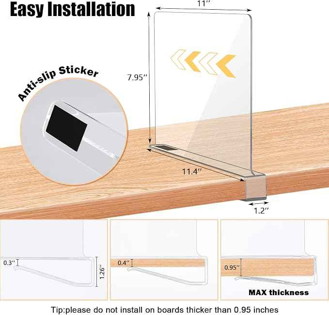 6 Pack Clear Acrylic Shelf Dividers
