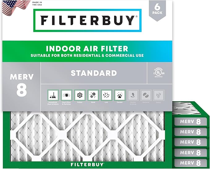 Filterbuy 17x17x1 Air Filter MERV 8 Essential Dust & Allergy Defense, by Filterbuy