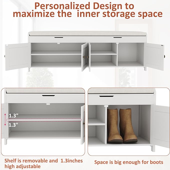 HOMEFORT 54.4" Shoe Bench with Lift Top Storage, Entryway Bench with Cushioned - Image 6