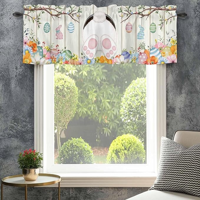 Easter Curtain Valances for Windows, Kitchen Valance Window Treatment, Spring - Image 4