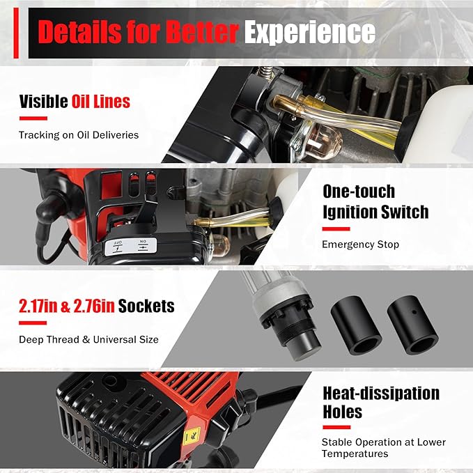 Gas Powered T-Post Driver, 900W 32.7CC T Post Pounder Driver Heavy Duty Gasoline - Image 8