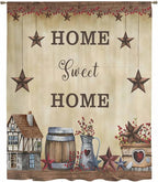 Farm Sheer Curtains 54 Inch Length American Country Barn Star Vintage Berry - Image 6