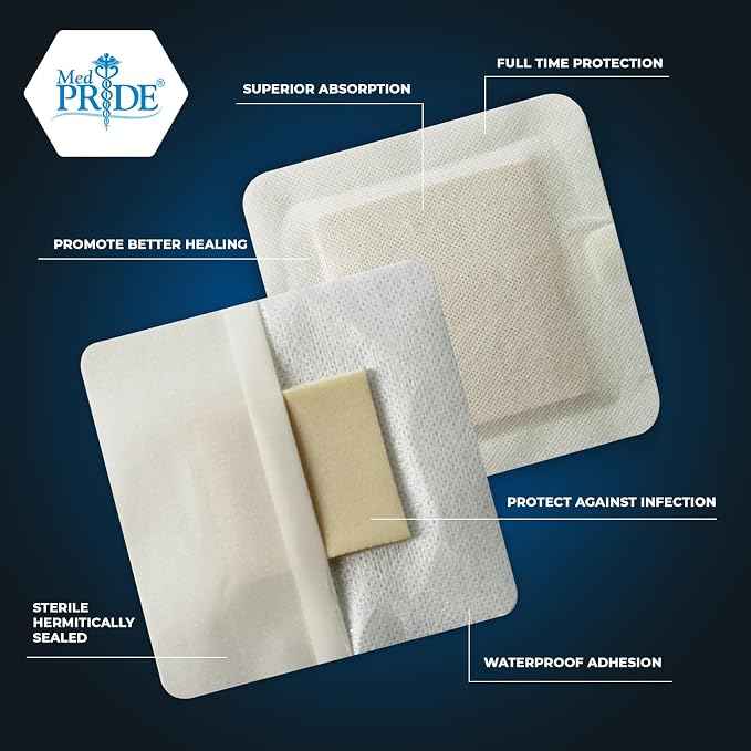 MED PRIDE Waterproof Silicone 6'' X 6'' Foam Wound Dressing Sterile, Adhesive