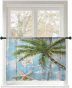 Sheer Curtains 54 Inch Length, Coastal Beach Blue Semi Sheer Curtains Light by Unknown