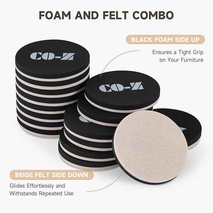 CO-Z 16pcs Felt Furniture Sliders