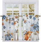 Fall Blue Maple Kitchen Tier Curtains 45 Inch Long 2 Panel Set, Rod Pocket - Image 2