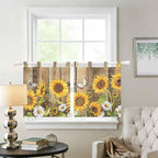 Farmhouse Sunflowers Kitchen Curtains 36 Inch Length, Small Window Curtains Tab - Image 2