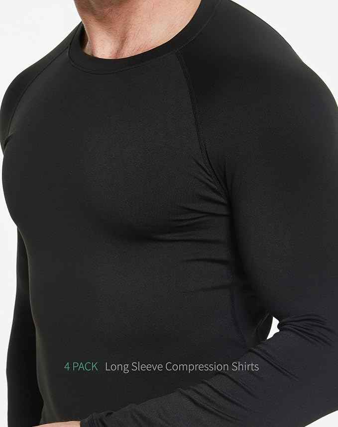 5 or 4 Pack Compression Shirts for Men Long Sleeve Athletic Base Layer