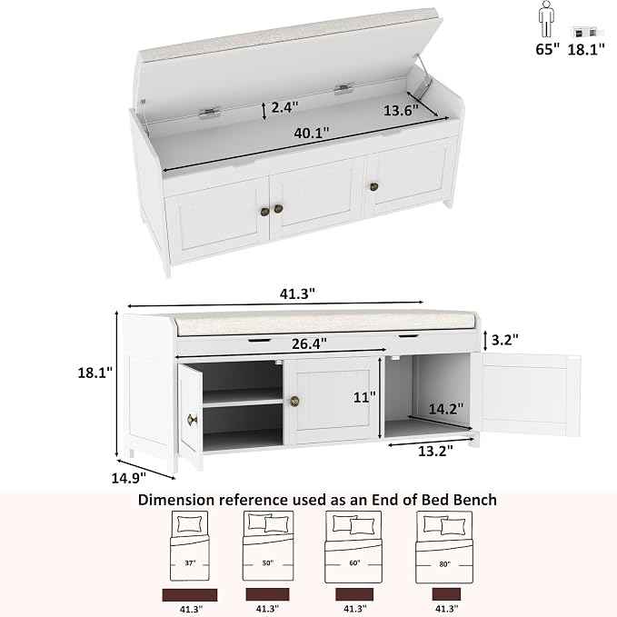 HOMEFORT 41.3" Shoe Bench with Lift Top Storage, Entryway Bench with Cushioned