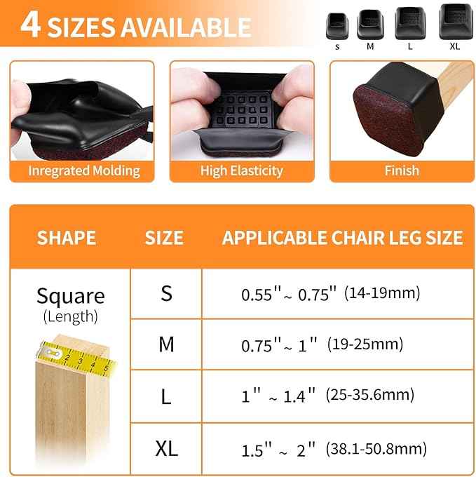 Ezprotekt 24 Pcs Black Square Chair Leg Floor Protectors