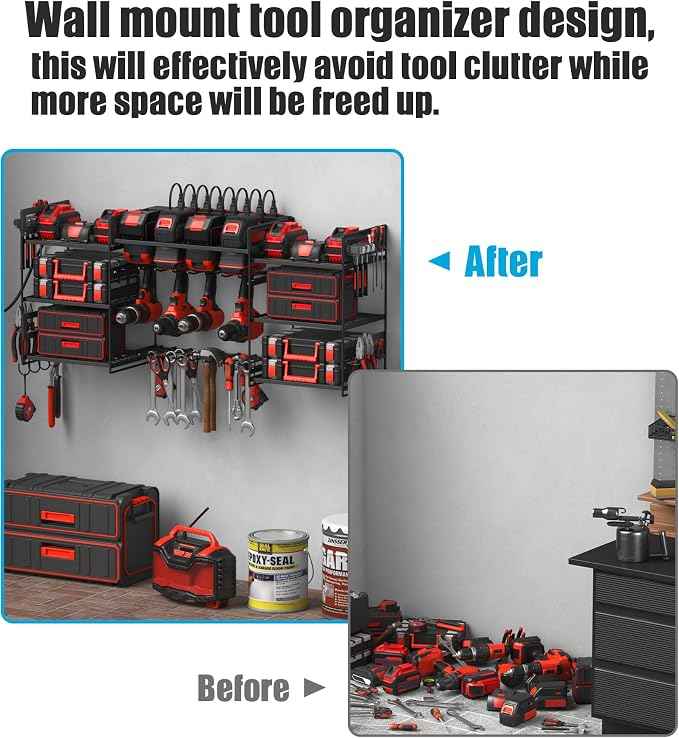 CCCEI Black Power Tool Organizer Wall Mount, Large Tools and Battery Storage