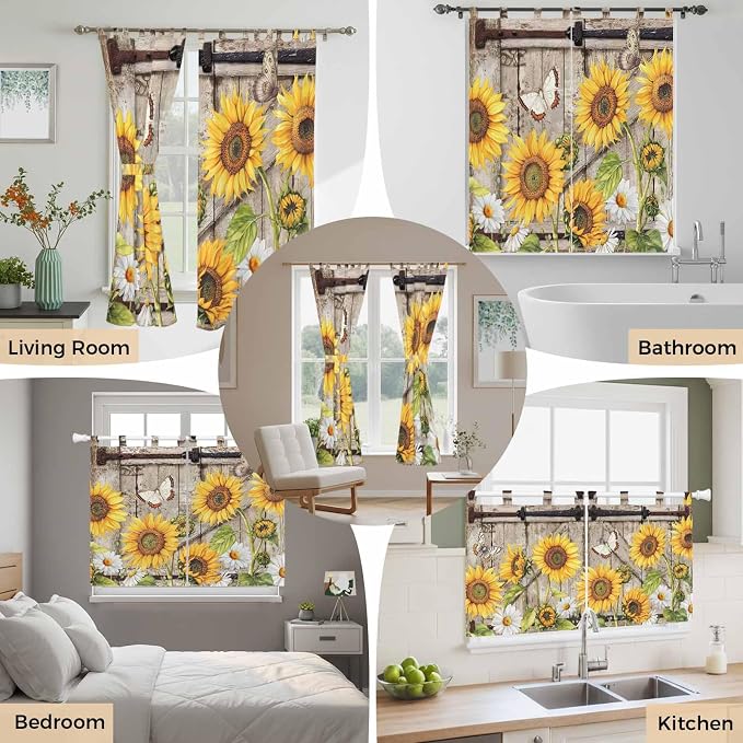 Farmhouse Sunflowers Living Room Curtains 96 Inch Length, Window Curtains Tab - Image 7