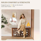 Rubber Wood Shoe Bench with Storage, Flip-Top Soft-Close Lid, Adjustable Shelves