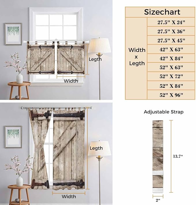 Farmhouse Wood Grain Bathroom Curtains 63 Inch Length, Window Curtains Tab Top - Image 8