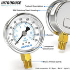 MEANLIN MEASURE 0~200Psi Dry Pressure Gauge Stainless Steel 1/4" NPT 2" FACE - Image 4