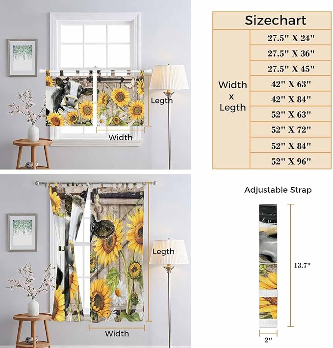 Retro Farmhouse Flower Bedroom Curtains 63 Inch Length, Window Curtains Tab Top - Image 8