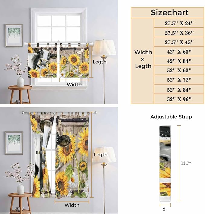 Retro Farmhouse Flower Living Room Curtains 96 Inch Length, Window Curtains Tab - Image 8