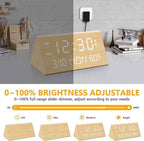 Kogonee Wooden Digital Alarm Clock, 0-100% Dimmer, 2 Alarm Settings,