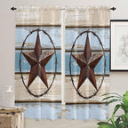 Vintage Western Star on Wood Grain Window Valance Curtains, Retro Wooden - Image 7