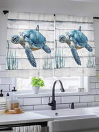 Sheer Curtains 54 Inch Length, Sea Turtle Blue Semi Sheer Curtains Light - Image 5
