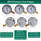 Hydraulic Pressure Gauge Kit 3Pcs 25MPa 40MPa 60MPa with Test Hoses