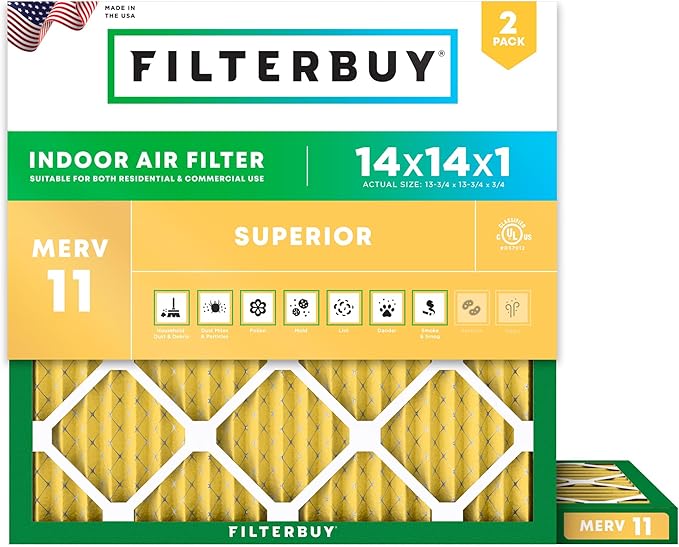 Filterbuy 14x14x1 Air Filter MERV 11 Superior Pet & Allergy Defense, by Filterbuy