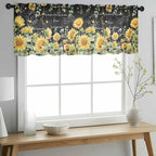 Summer Floral Sheer Valance Curtains, Watercolor Sunflower Eucalyptus Leaves - Image 3