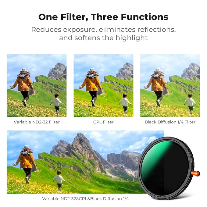 K&F CONCEPT 40.5mm Black Diffusion Mist Effect 1/4 & Variable ND2-32 & Circular - Image 3