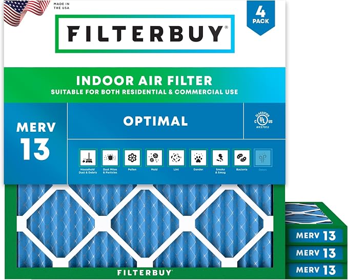 Filterbuy 25x25x1 Air Filter MERV 13 Optimal Smoke & Allergy Defense, by Filterbuy