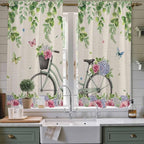 Farmhouse Spring Kitchen Curtains, Retro Bicycles Flowers Vines Butterfly Light - Image 2