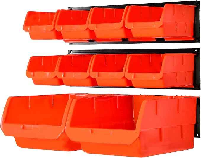 Wallmaster Wall Mounted Storage Bins, Wall Storage Bins Parts Rack 10 Bins&3