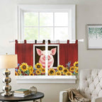 Pigs Sunflowers Kitchen Curtains 36 Inch Length, Small Window Curtains Tab Top - Image 2