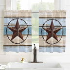 Vintage Western Star on Wood Grain Window Valance Curtains, Retro Wooden - Image 4