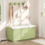 Hall Tree with Bench and Shoe Storage, Entryway Bench with Sliding Door Cabinet