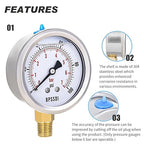 0-100 Psi Lead-Free Glycerin Liquid Filled Low Pressure Gauge, 2.5" Dial Size - Image 3