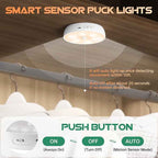 Warm Color LED Closet Lights Motion Sensor Puck Light, USB Rechargeable Battery
