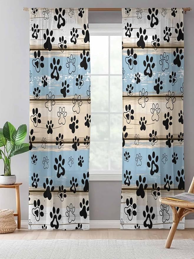 Sheer Curtains 108 Inches Long, Vintage Farmhouse Rustic Wooden Grain Privacy - Image 5