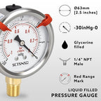 -30 inHg to 0 Vacuum Pressure Gauge, Glycerin Liquid Filled, 2.5 inch Dial - Image 2