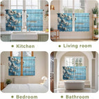 Farmhouse Wooden Grain Kitchen Curtains, Vintage Shabby Chic Flower Blue Light - Image 8