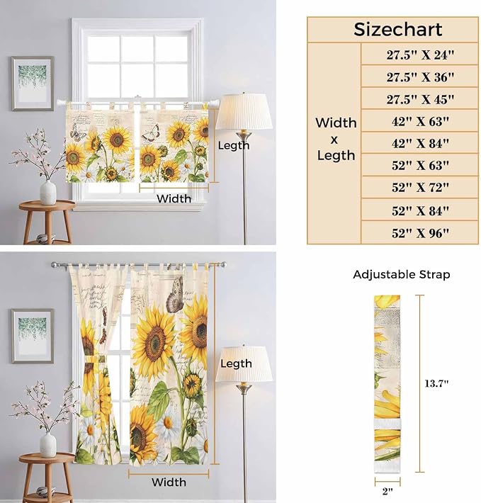 Yellow Sunflowers Living Room Curtains 84 Inch Length, Window Curtains Tab Top - Image 8