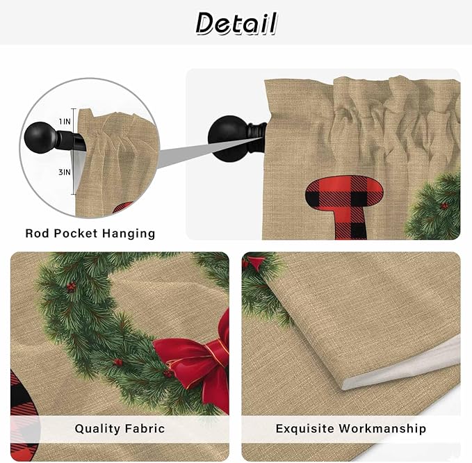 Red Green Christmas Kitchen Curtains 54 Inch Long 2 Panel Set, Rod Pocket - Image 9